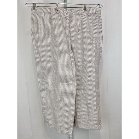 J. JILL Love Linen Striped Wide Leg Crop Pants Pull On Button Trim Beige 2X Plus - Picture 2 of 9